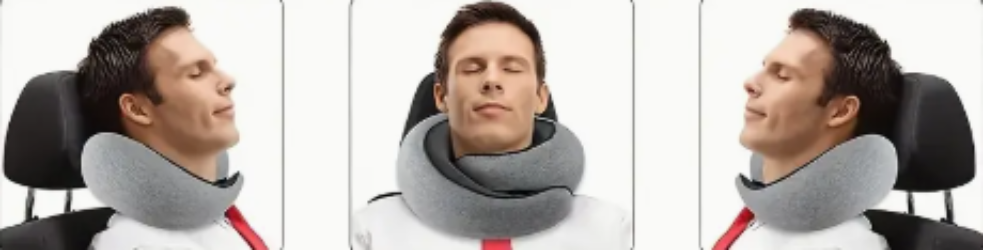 man using travel pillow